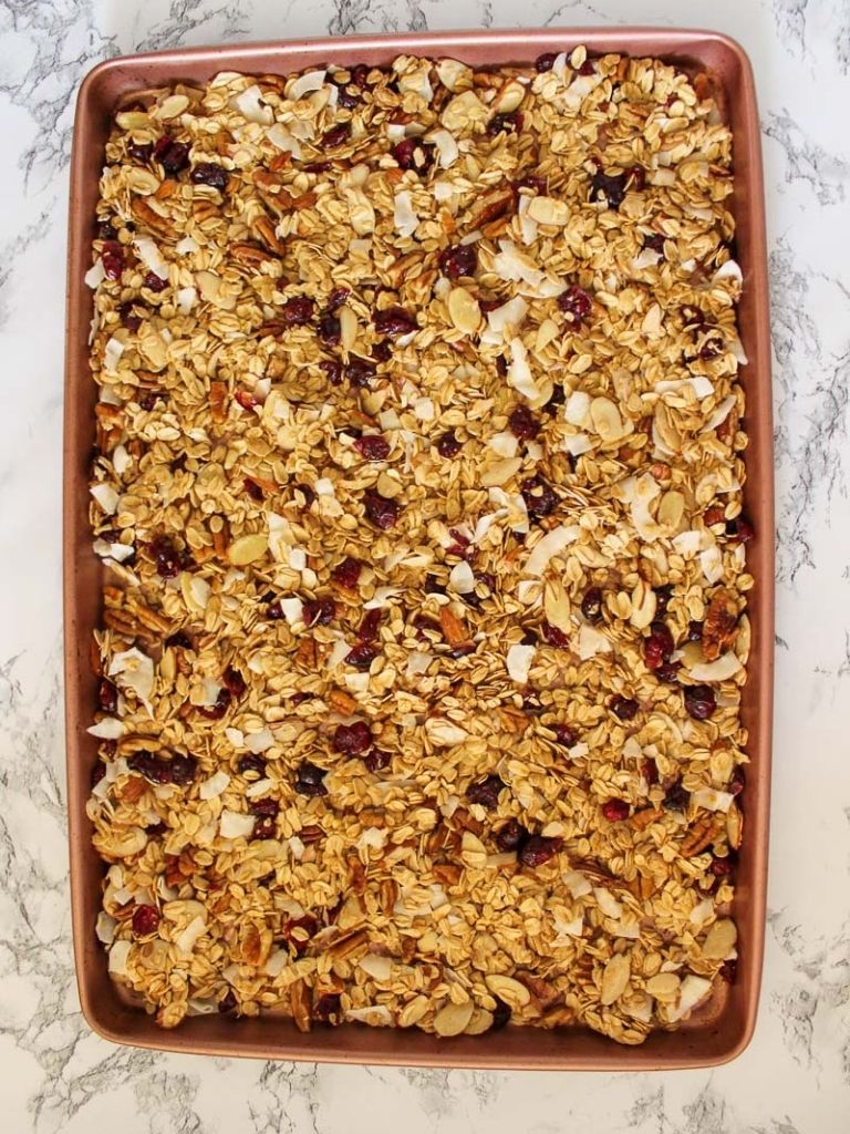 homemade granola in baking tray